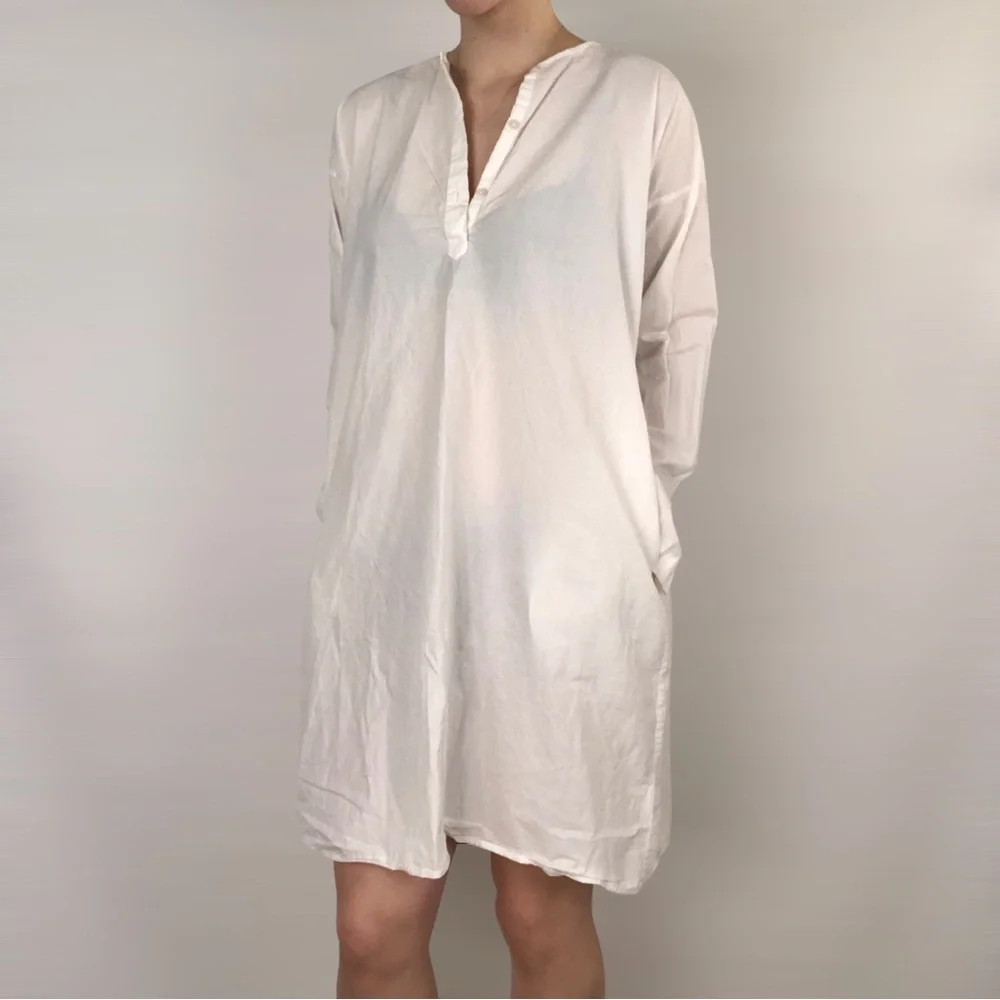 Domi Organic Cotton Tunic Dress White Button Lightweight Sleep Gown - Picture 3 of 10